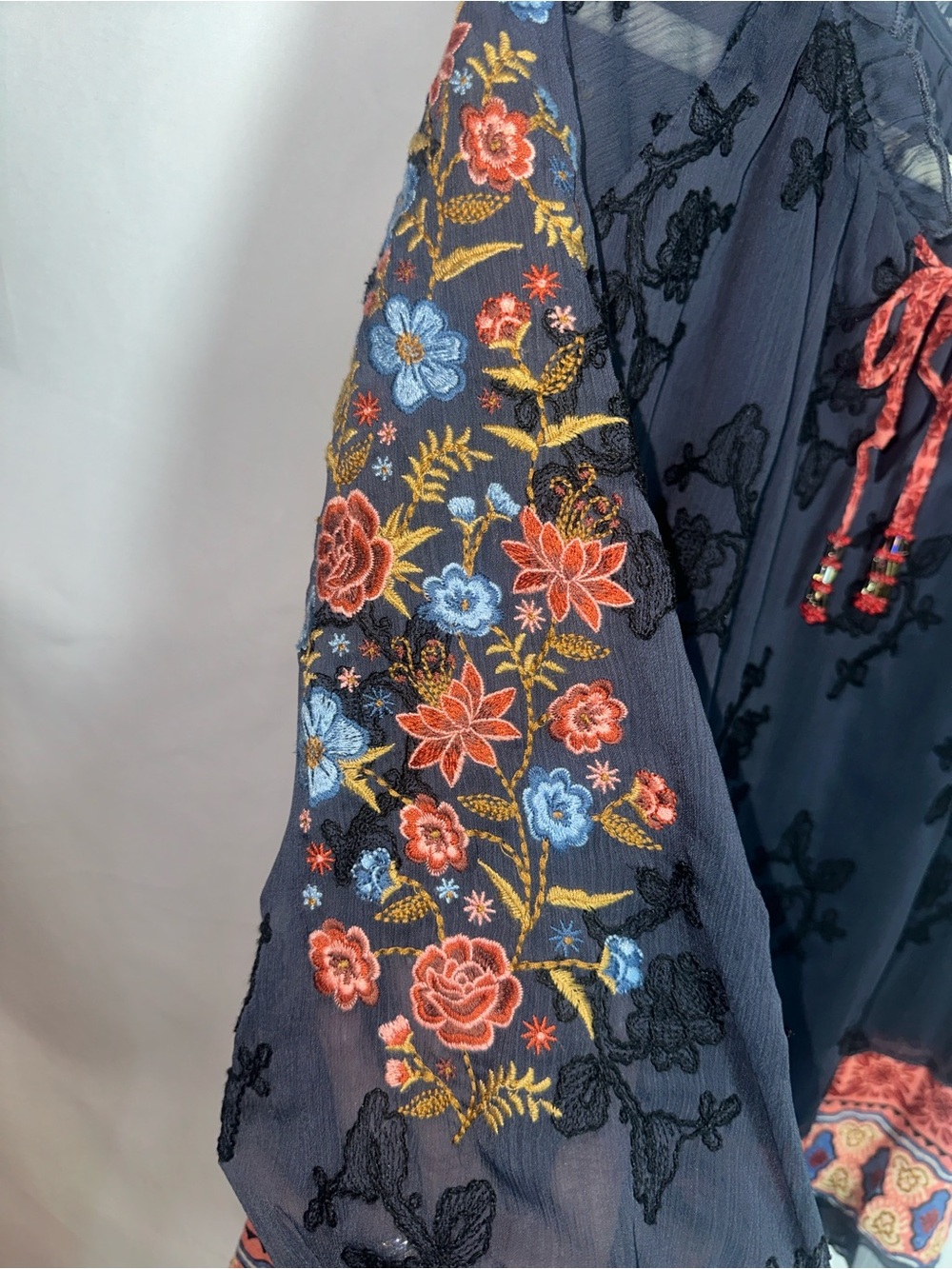 John Mark black/navy Floral Embroidered Peasant Tunic with Red Trim - Picture 5 of 9